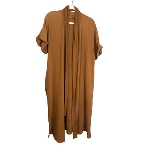 Loup Charmant Organic Cotton Gauze Longline Cardigan Brown XS Pocket Duster